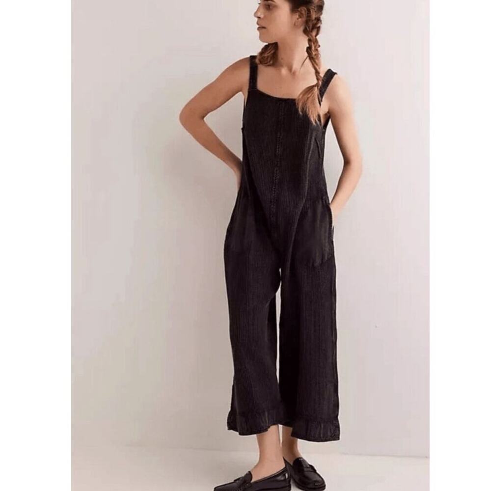 Free People One Callie One Piece Waffle Knit Jumpsuit Black Size Medium